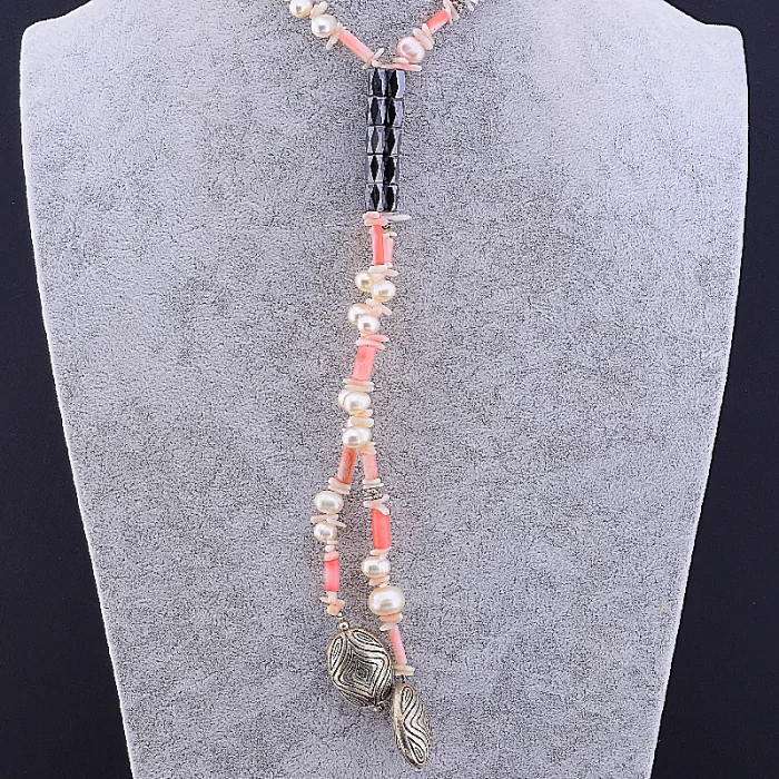 🏷️️ Намисто Корал, Перли, Гематит 56 см ss_80349
