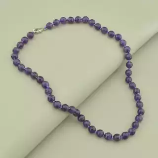 Намисто аметист (46 см, з карабіном, сталь, 8 мм, грань, фіолетовий, срібний)