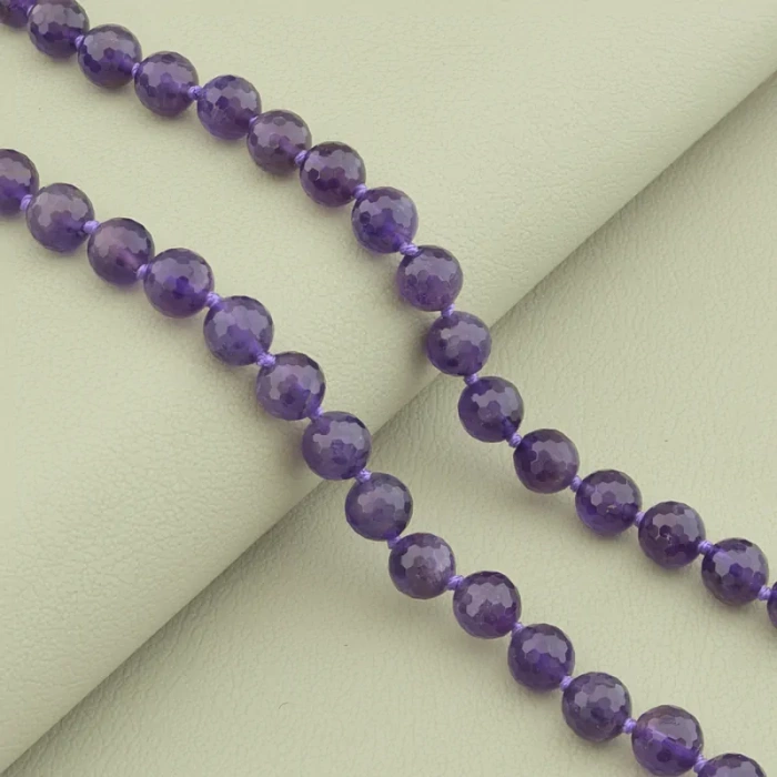 🏷️️ Намисто аметист (46 см, з карабіном, сталь, 8 мм, грань, фіолетовий, срібний) ss_105341