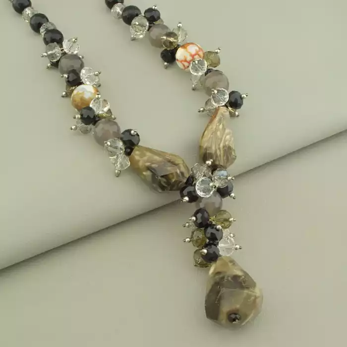 🏷️️ Намисто Агат, Чеський кришталь 50 см. ss_105445