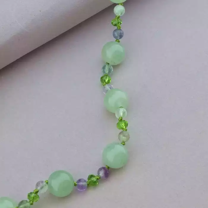 🏷️️ Намисто Нефрит, Флюорит 56 см. ss_91067