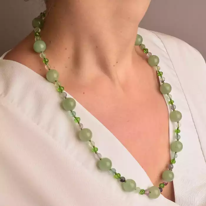 🏷️️ Намисто Нефрит, Флюорит 56 см. ss_91067