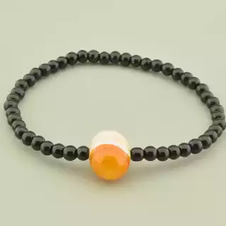 Браслет резинка з агатом (чорний, 18 см, кульки)