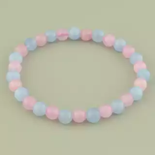 Браслет резинка з аквамарином і рожевим кварцом кулька (18 см, синьо-рожевий, на гумці)