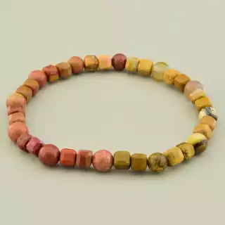 Браслет резинка Яшма (18 см, без замку, кульковий, грань, коричневий)