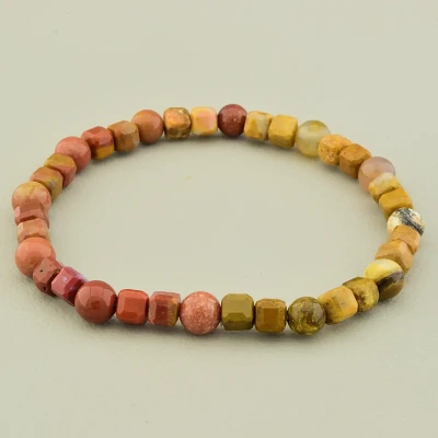 Браслет резинка Яшма (18 см, без замку, кульковий, грань, коричневий)