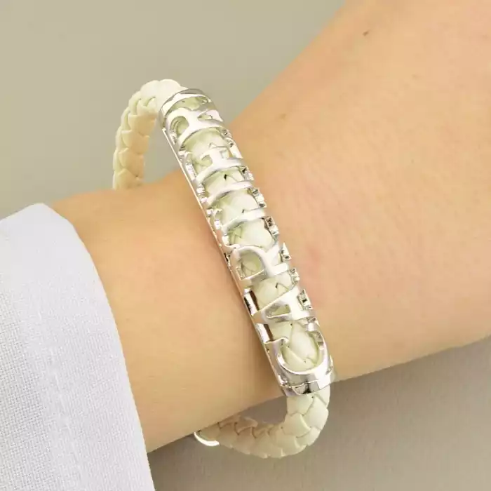 🏷️️ Браслет fashion (19 см, родій, карабін, білий, срібний, медичний сплав) ss_105033