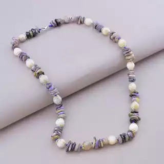 Намисто Чароит, Яшма 56 см (срібло 925 проба)