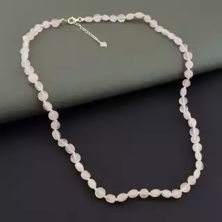 Намисто мінімалістичне Рожевий кварц 48 см срібло (925)