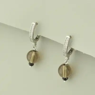 🏷️️ Сережки з англійським замком Раухтопаз (родій) F-98750