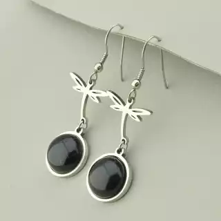 Сережки петельки Stainless Steel Агат