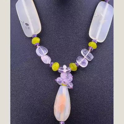 🏷️️ Намисто Агат, Рожевий кварц, Пренит 58 см F-53027