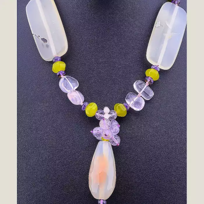 🏷️️ Намисто Агат, Рожевий кварц, Пренит 58 см ss_53027