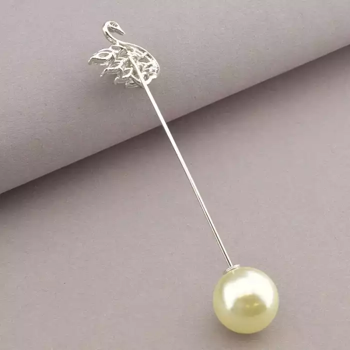 🏷️️ Брошка голка лебідь Фіаніт (родій) ss_65507