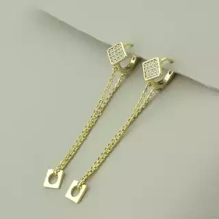 Сережки довгі кільця (конго) Фіаніт Xuping (позолота 18к лимонна)