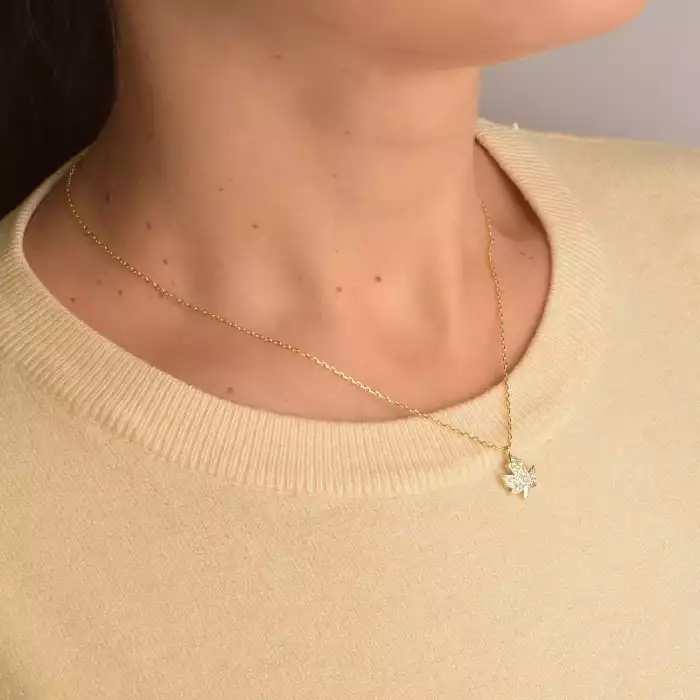 🏷️️ Підвіска кленовий лист Saiya Фіаніт 41 см (позолота 18к лимонна) ss_93978