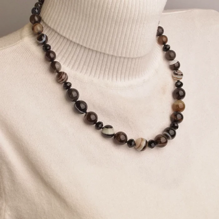 🏷️️ Намисто Агат, Чеський кришталь 49 см. ss_94541