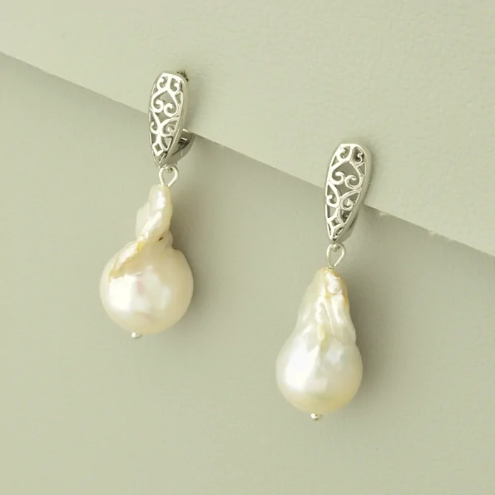 🏷️️ Сережки з англійським замком Перли (родій) ss_102135