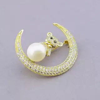 Брошка ведмедик на місяці Xuping Майорка (позолота 18к лимонна)