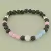 🏷️️ Браслет резинка з лавою аквамарином і рожевим кварцом грань (19 см, чорно-блакитно-рожевий) F-104733