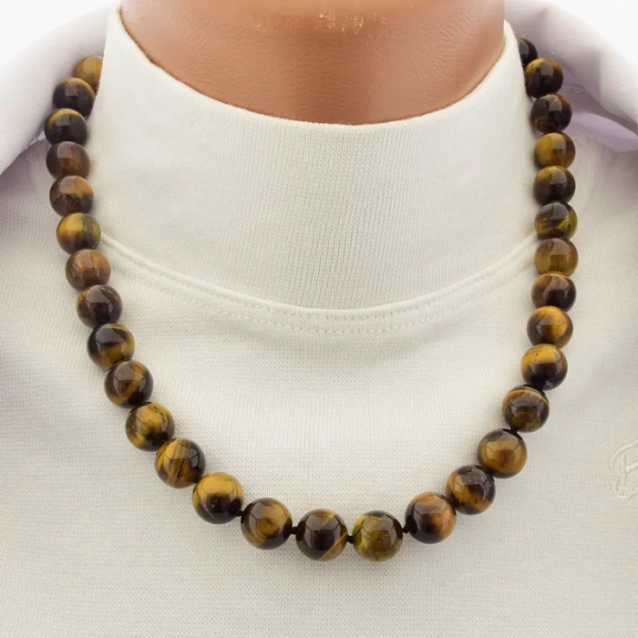 🏷️️ Намисто тигрове око (45 см, з карабіном, сталь, 10,5 мм, коричневий, срібний) ss_105343