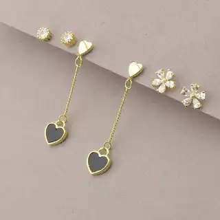 Сережки пусети 3 пари Saiya Фіаніт (позолота 18к)