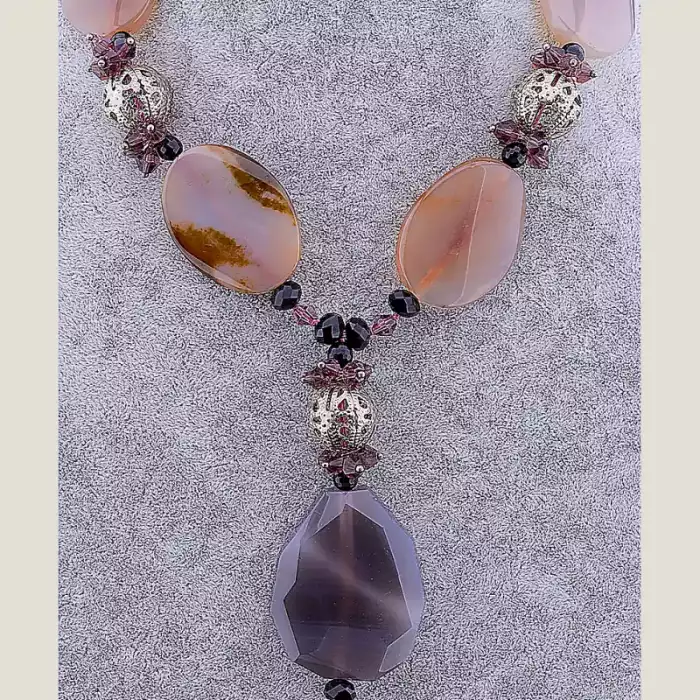 🏷️️ Намисто Агат, Чеський кришталь 53 см ss_64865