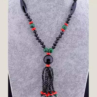 🏷️️ Намисто Агат, Корал, Малахіт 65 см F-54256