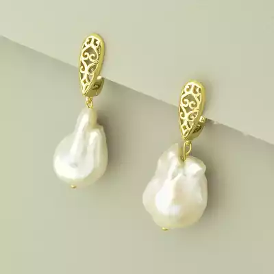 🏷️️ Сережки об'ємні з англійським замком Перли (позолота 18к лимонна) F-102136