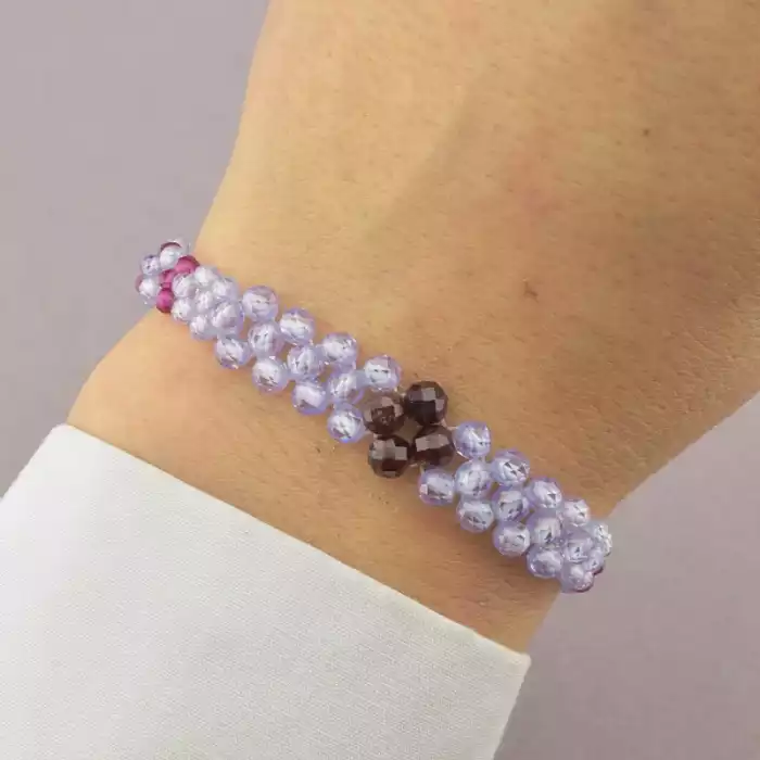 🏷️️ Браслет з карабіном Гранат, Циркон, Кварц 18 см. ss_94845