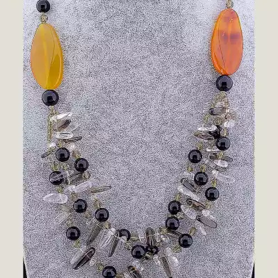 🏷️️ Намисто Агат, Раухтопаз, Гірський кришталь 57 см F-55291