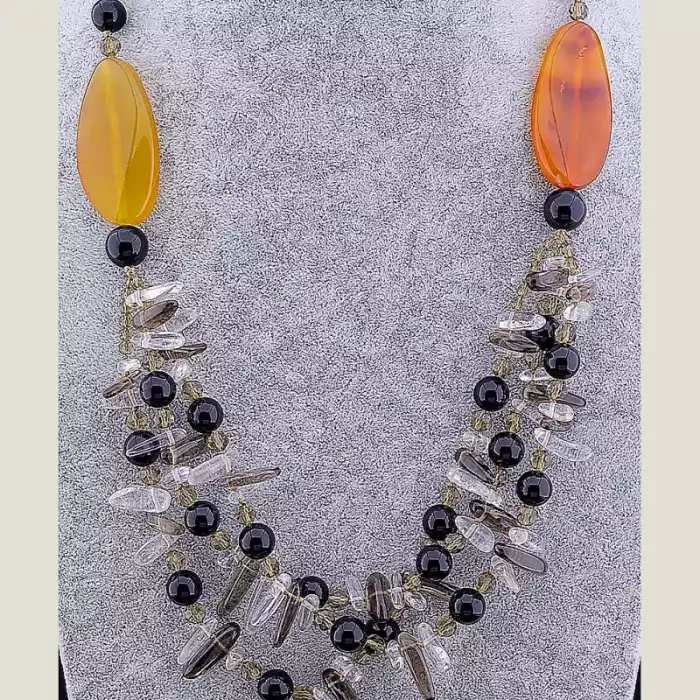 🏷️️ Намисто Агат, Раухтопаз, Гірський кришталь 57 см ss_55291