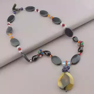 Намисто Агат, Сердолік, Чеський кришталь 64 см.