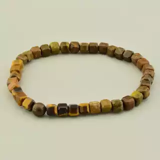 Браслет резинка Тигрове око (17 см, без замку, кульковий, грань, коричневий)