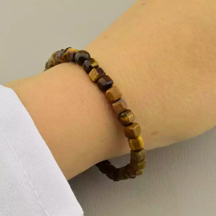 🏷️️ Браслет резинка Тигрове око (17 см, без замку, кульковий, грань, коричневий) ss_104934