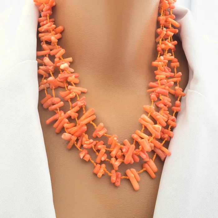 🏷️️ Намисто з коралів агат (50 см, з петлею, 9х4 мм, оранжевий, чорний) ss_105344