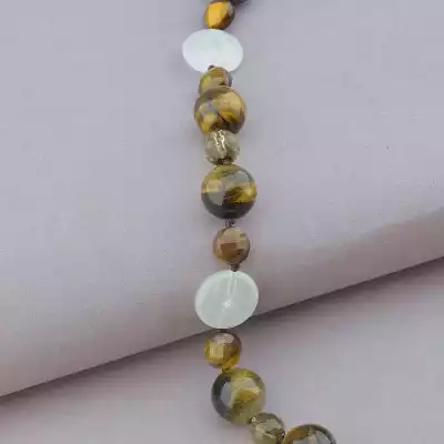 🏷️️ Намисто Тигрове око, Гірський кришталь, Раухтопаз 49 см. F-91070