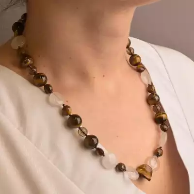 🏷️️ Намисто Тигрове око, Гірський кришталь, Раухтопаз 49 см. F-91070