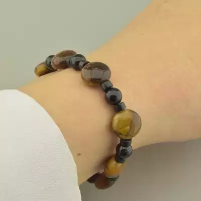 🏷️️ Браслет резинка Агат, Тигрове око, Котяче око 18 см. F-101637