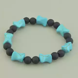 Браслет резинка Шунгіт, Бірюза 17 см.
