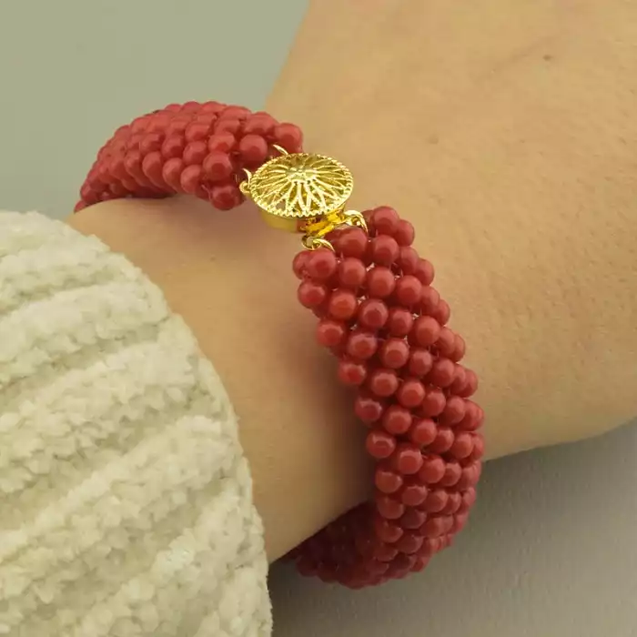 🏷️️ Браслет складний корал (20 см, позолота 18к, мідний сплав, червоний, жовтий) ss_105244