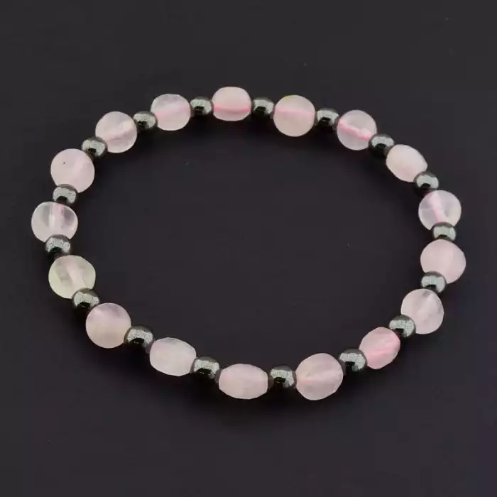 🏷️️ Браслет на резинці Рожевий кварц, Гематит 16 см F-105853