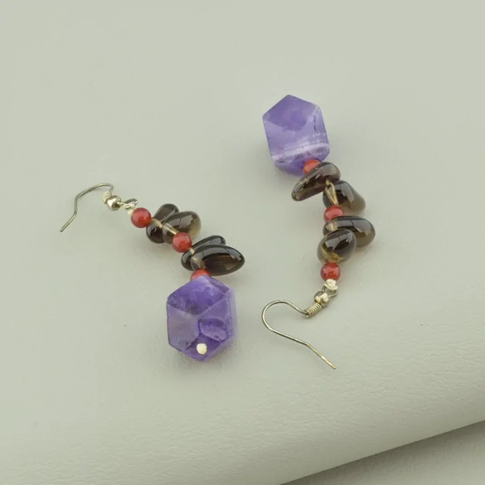 🏷️️ Намисто + Сережки Аметист, Раухтопаз 43 см ss_67337