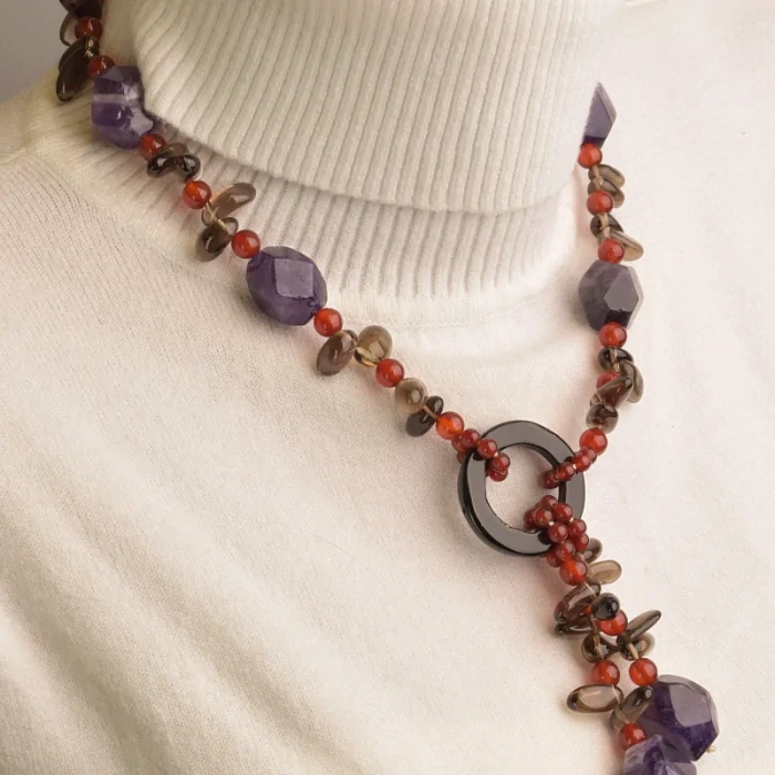 🏷️️ Намисто + Сережки Аметист, Раухтопаз 43 см ss_67337