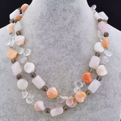 🏷️️ Намисто Яшма, Рожевий кварц, Гірський кришталь 100 см F-69578