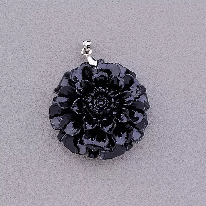 Кулон чорна квітка полімерна глина ss_80460 ss_80460