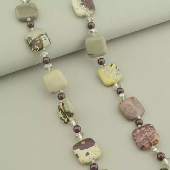 🏷️️ Намисто Яшма, Гранат, Чеський кришталь 49 см. ss_98151