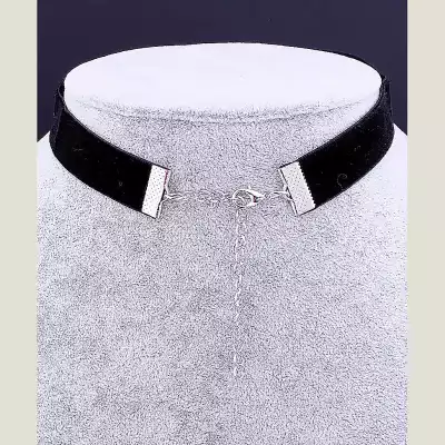 🏷️️ Чокер чорний з квітами FJ Замша 30 см Майорка (застібка карабін) F-35586