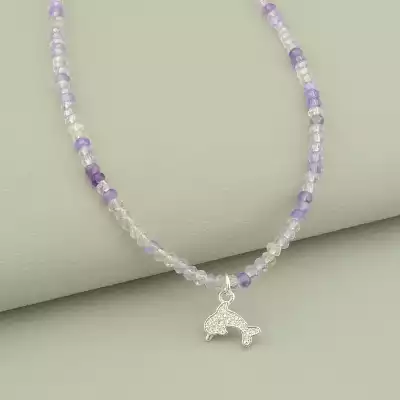 🏷️️ Підвіска дельфін Аметрін, Фіаніт 44 см (сталь) F-101639