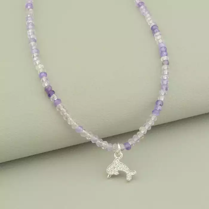 🏷️️ Підвіска дельфін Аметрін, Фіаніт 44 см (сталь) ss_101639